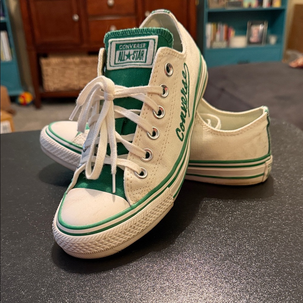 Converse All-Star White and Green Sneakers